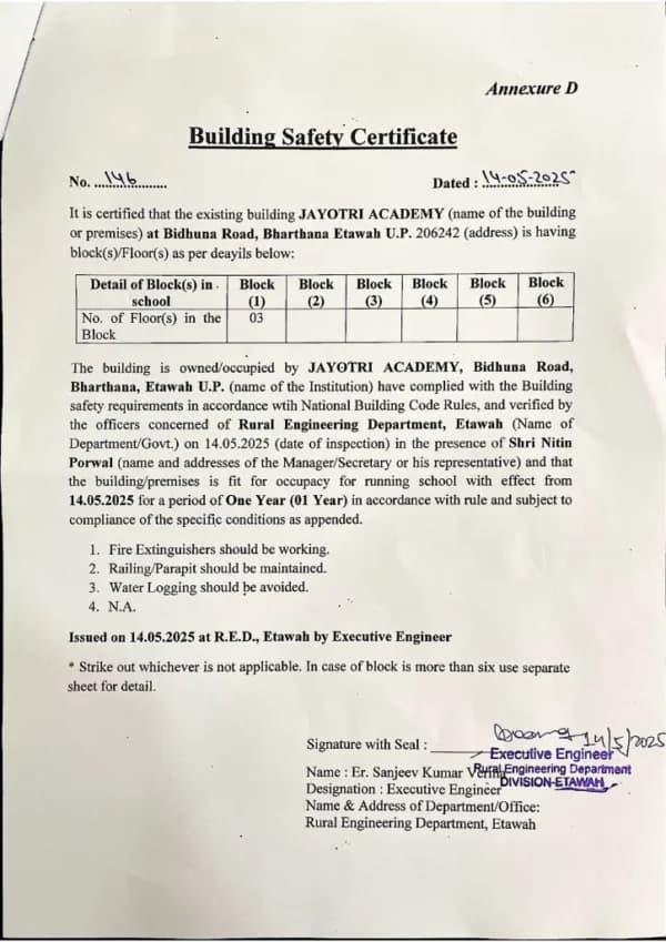 Building Safety Certificate Page 1