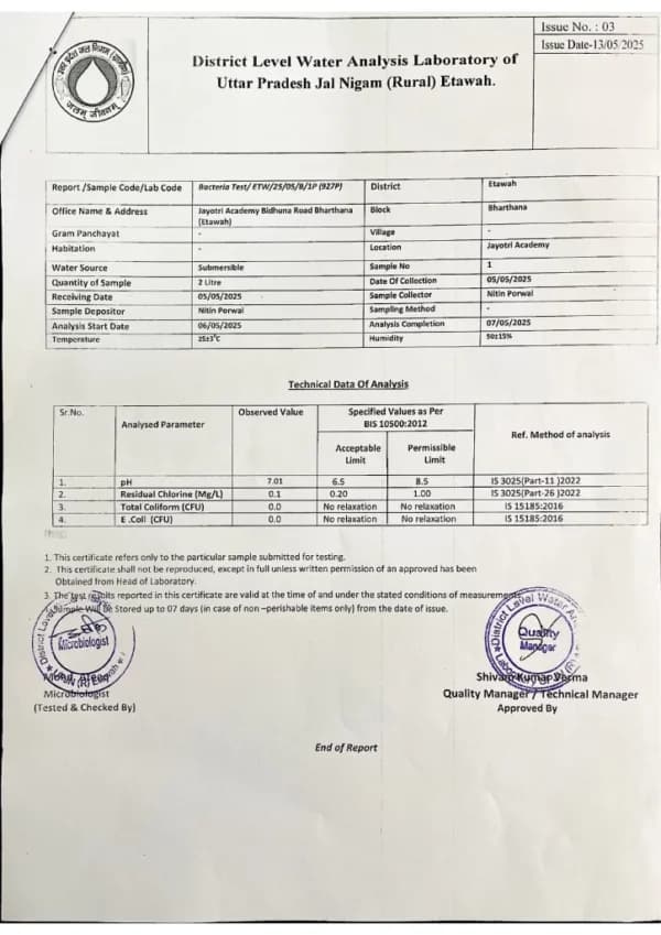 Safe Water & Sanitation Certificate Page 2